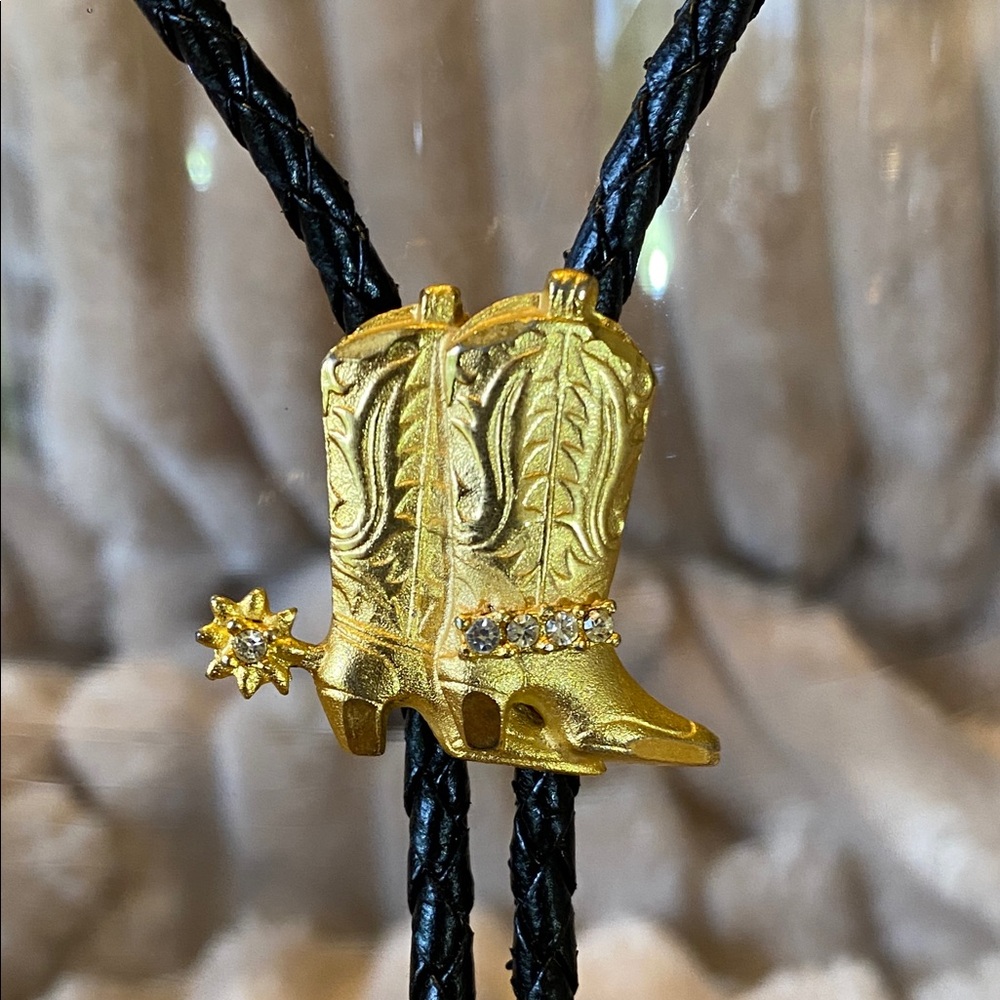 Gold Cowboy Boot Bolo Tie